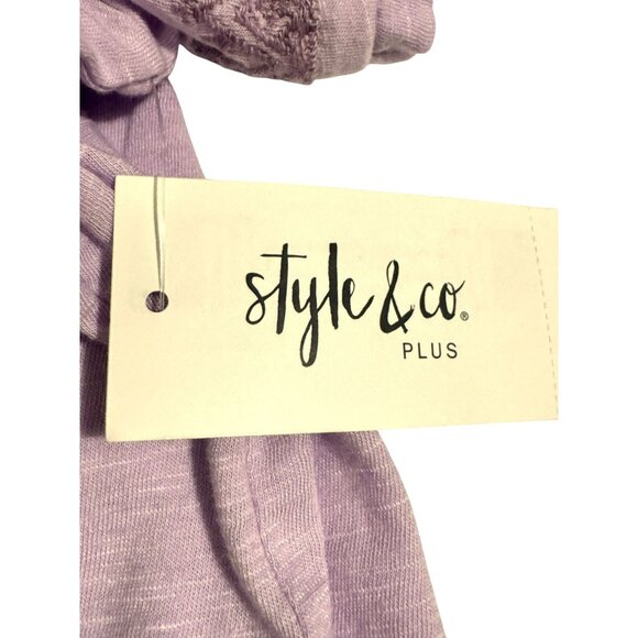 Style & Co Womens Plus 2X Embroidered Puff-Sleeve Lavender Top Peasant Boho - Picture 6 of 8